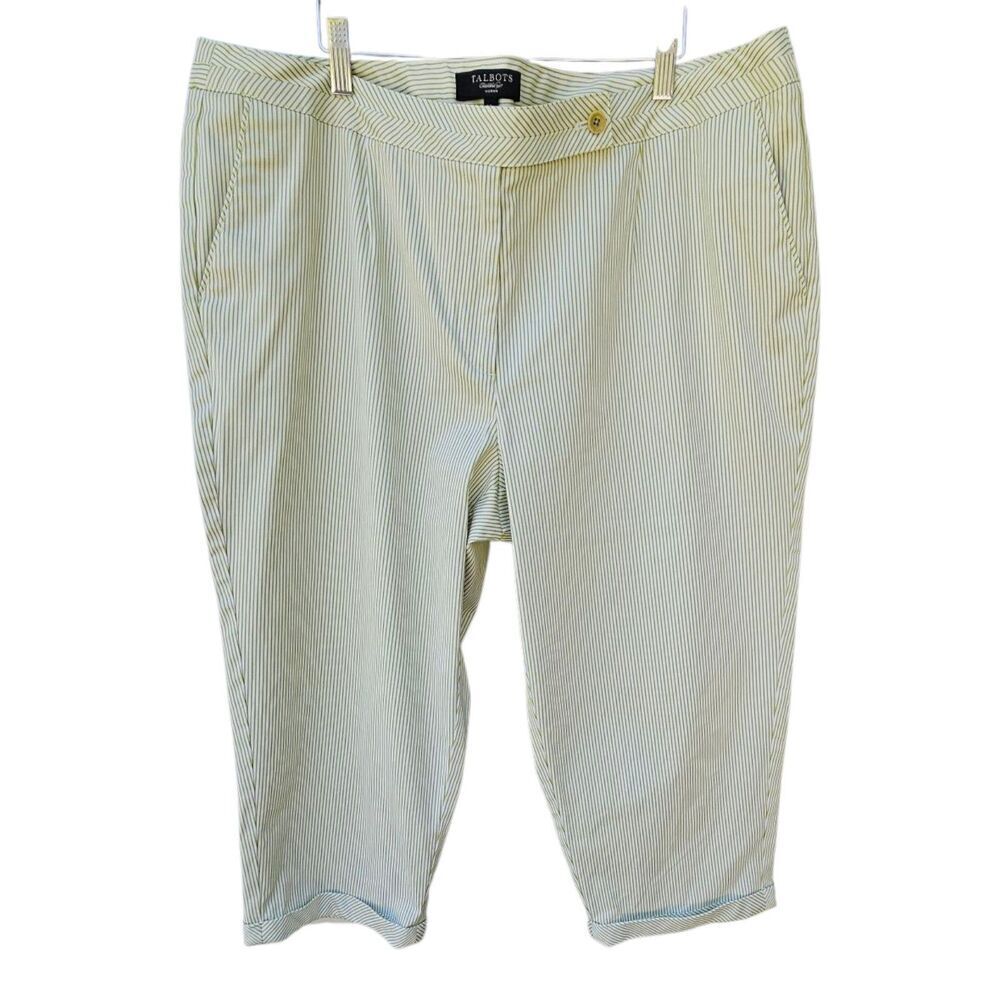 Talbots Lime Green Pin Striped Cropped  Pants Size 20W Stretch Pockets